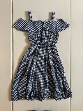Blue and White Gingham Cold-Shoulder Dress
